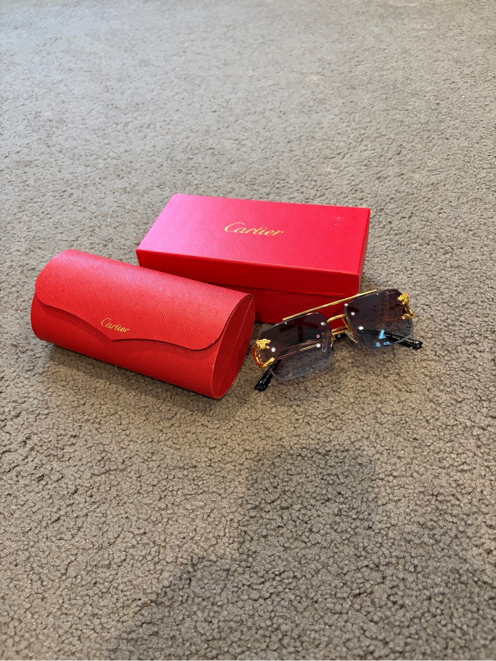 Cartier Rimless Sunglasses with Red Box and Red Case